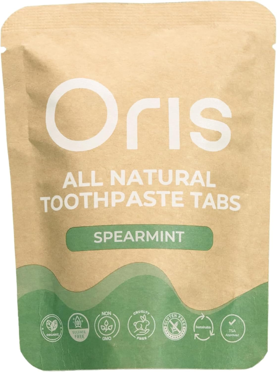 Oris Natural Toothpaste Tablets - Hydroxyapatite Toothpaste Tablets for Enamel Remineralization, Kid-Friendly Tooth Tabs for Brushing Teeth & Travel-Ready - 62ct (Spearmint)