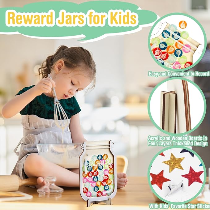 Herda Personalized Reward Jars for Kids- Classroom Behavior & Home Behavior Training Kit for Classroom/Potty/Chores, Teacher/Parent Incentive Tools Jar(42Pcs Thumbs-Up & 420Holographic Star Stickers)