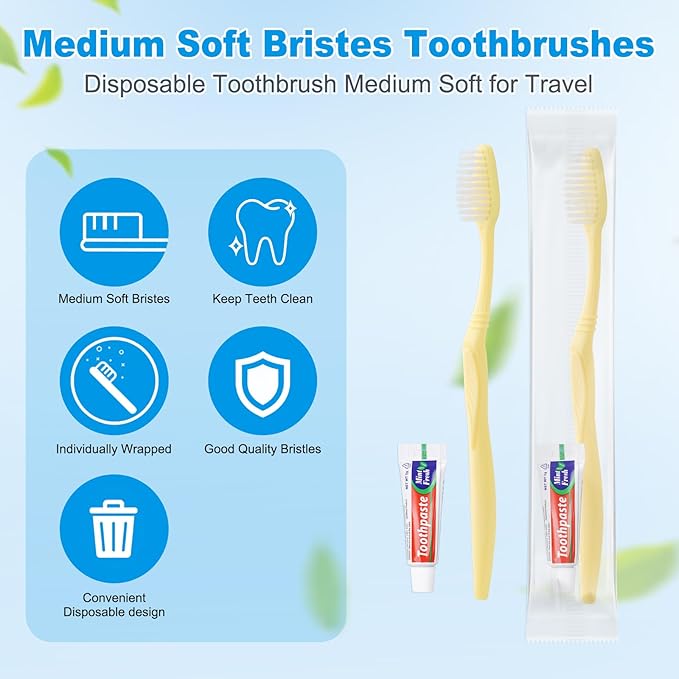 Disposable Toothbrush with Toothpaste Set, Individually Wrapped Soft Bristles Travel Size Manual Toothbrushes Kit in Bulk for Hotel/Travel/ Business/Donation/Homeless/Charity/Camping (200 Pack)