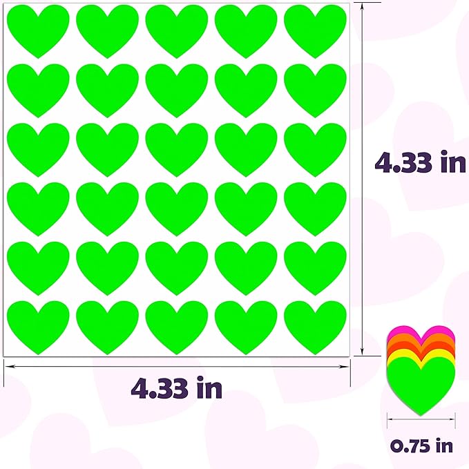 YSHIHE Fluorescent Heart Stickers, 1650 Pieces, Neon Colors, 3/4 Inch Mini Labels, 55 Sheets for Party, Gift Packaging, Decorating