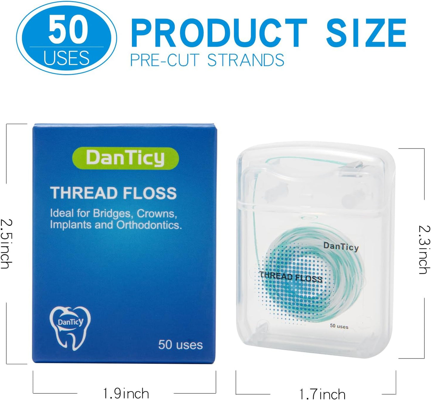 840D Fluffy Floss Threaders,Deep Clean Dental Floss for Braces, Bridges, and Implants,Super Floss, 50 Count, Pack of 1