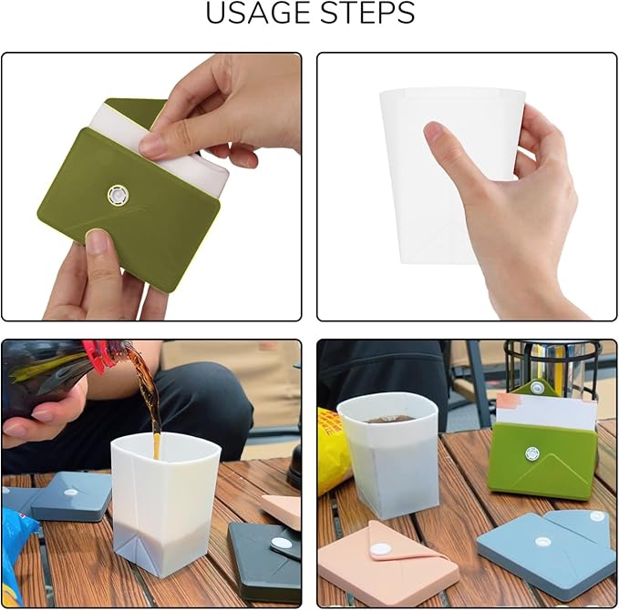 Silicone Collapsible Travel Cup, Portable Foldable Water Cup,Reusable Leak-Proof Design For Camping, Hiking, Sports.Card Bag Design For Easy Insertion Into Pockets (military green)