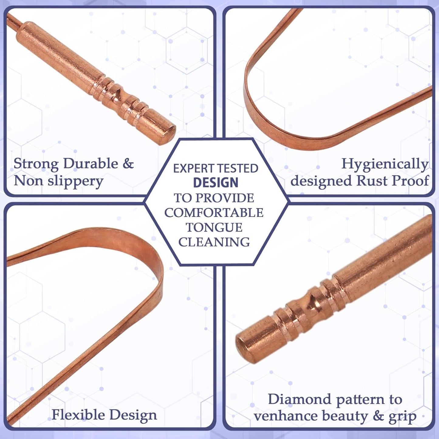 YAHIKA ENT Pure Copper Tongue Scraper for Adults, Tongue Scrubber for Bad Breath, Easy to Use, Tongue Cleaner for Oral Care & Hygiene (Copper Pack of 2 with Travel Case)