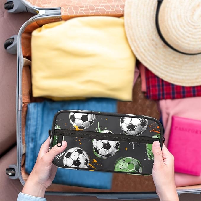 Soccer Ball Boys Travel Toiletry Bag Waterproof Wash Bag Shower Shaving Bag Cosmetic Organizer Makeup Bag Portable Toiletries Accessories for Women Men