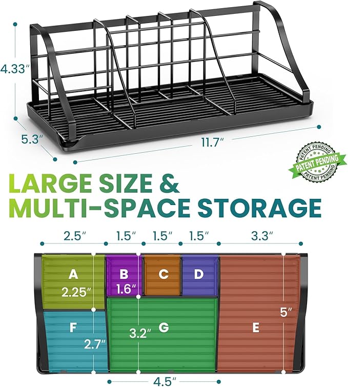 Bathroom Countertop Organizer - Detachable 7 Slots Kids Electric Black Toothbrush and Toothpaste Holder Drainage Tray for Bathroom Accessories Organization Counter Vanity Sink Storage