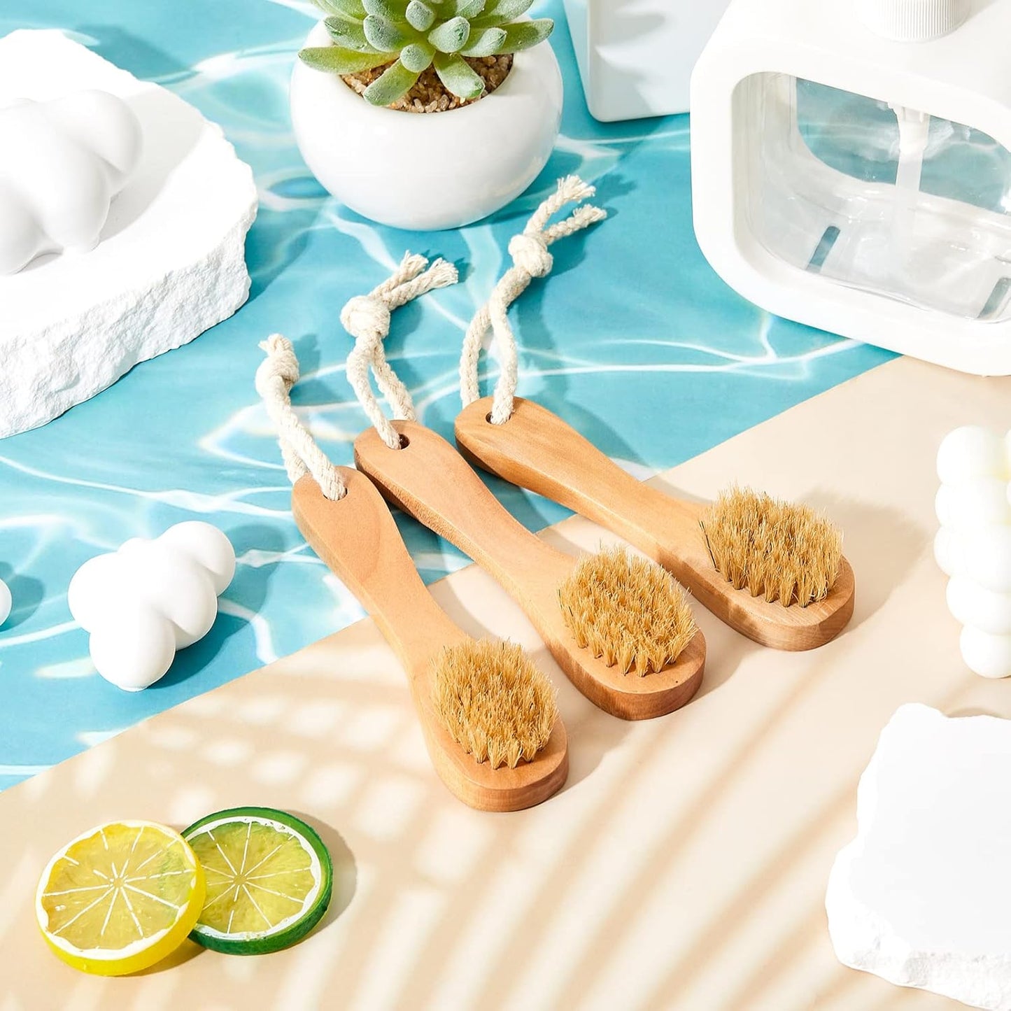 Nuanchu 6 Pcs Wooden Face Cleaning Brush Facial Exfoliator Brush Dry Scrubber Natural Bristles for Face Care Scrubber Exfoliator Wood Handle Facial Cleanser Tool to Unclog Pore