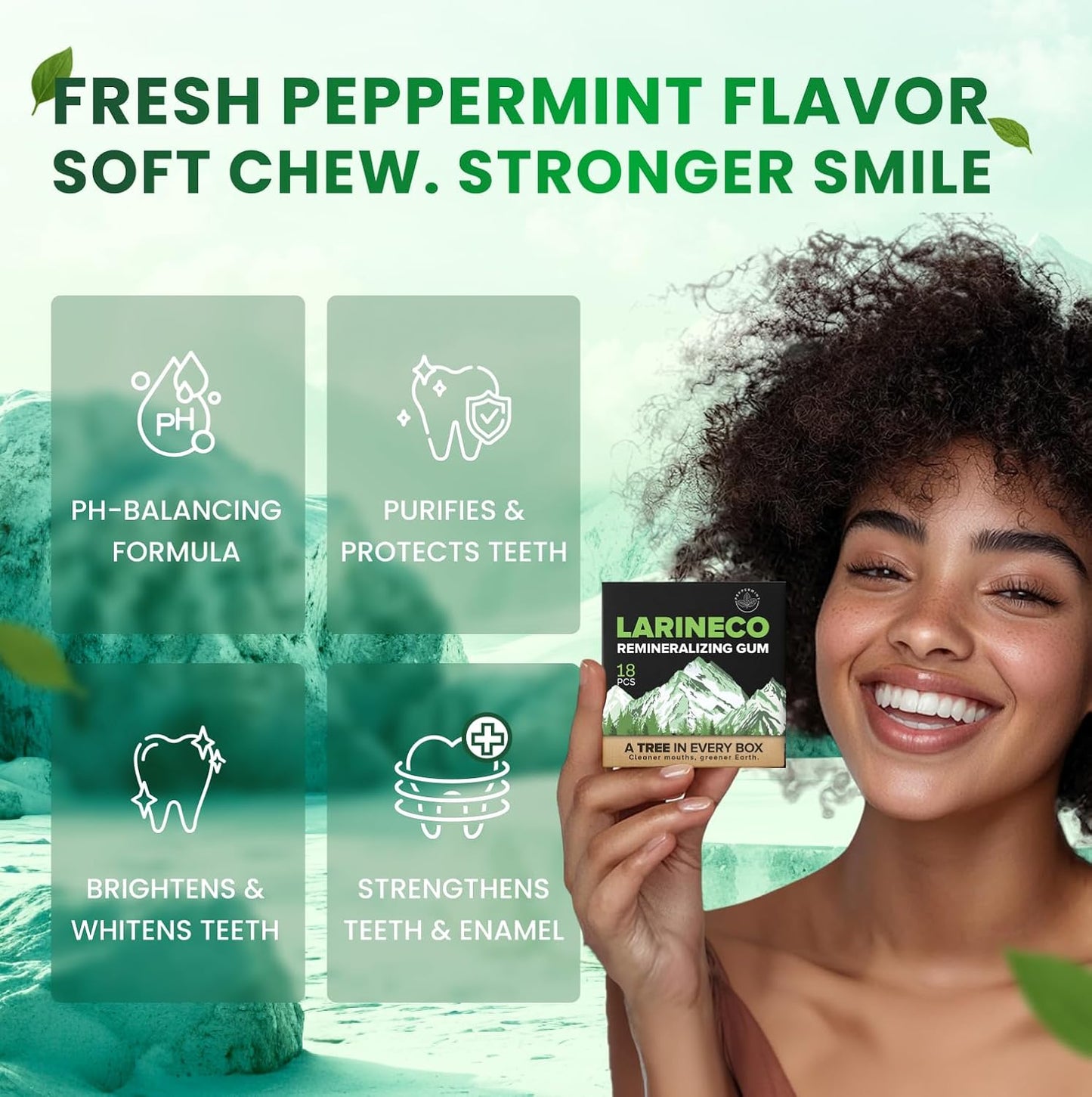 Larineco Remineralizing Gum with Nano Hydroxyapatite & Xylitol – Sugar-Free Cinnamon Xylitol Gum – Plastic-Free, Dye-Free, Aspartame-Free – Natural Base – 18 Pieces (18 Count (Pack of 2), Peppermint)