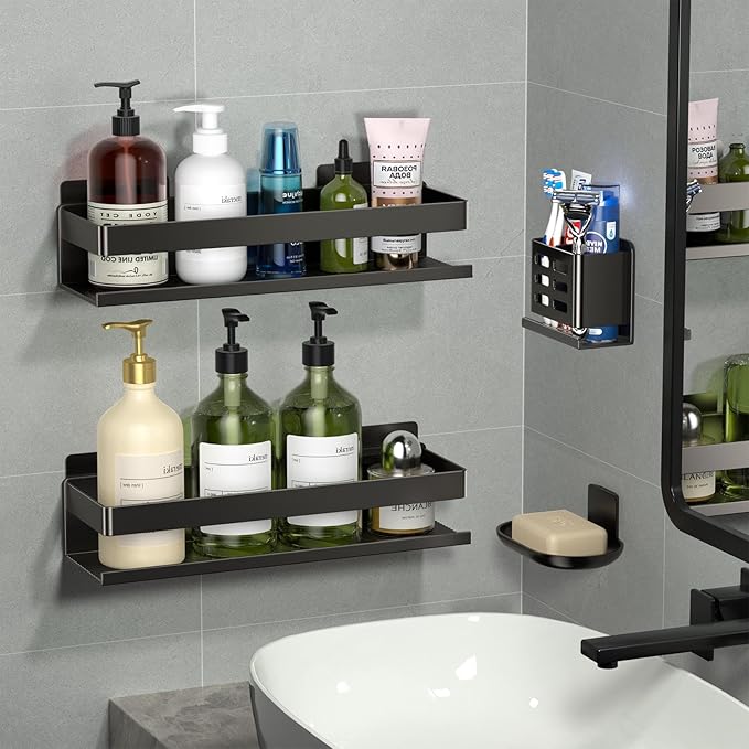 Shower Shelf 4 Pack - Bathroom Shower Shelf Rust-Proof Aluminum Adhesive Installation No Drilling Required, Suitable for Bathroom Storage and Home Decoration