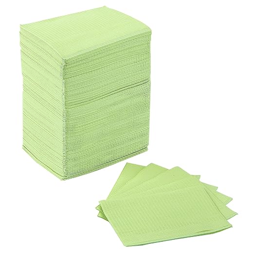 JMU 125 Pack Dental Bibs, Disposable Dental Bibs 3-Ply Waterproof Patient Bibs Tray Covers 13" x 18" Green