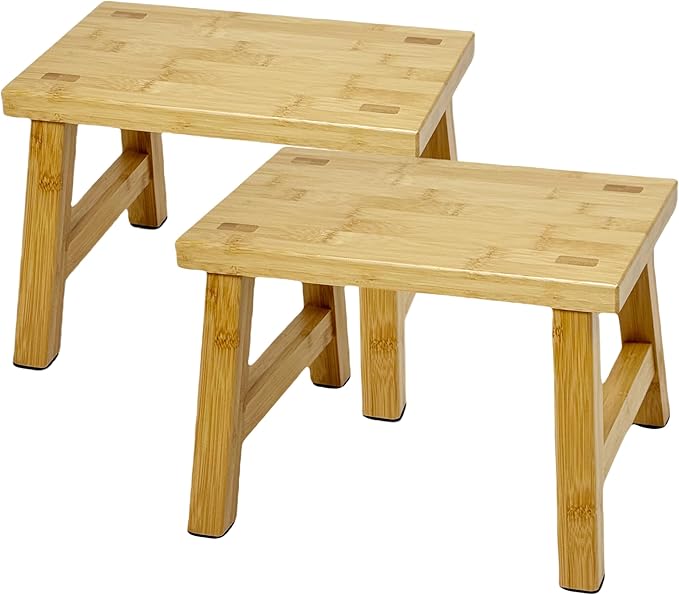 8'' Wooden Step Stools(2 Pack), Preassembled Kids Step Stool with Anti-Slip Bottom, for Toilet Potty Training, Bathroom Sink, Toddler Shower, Kitchen Counter(Natural)