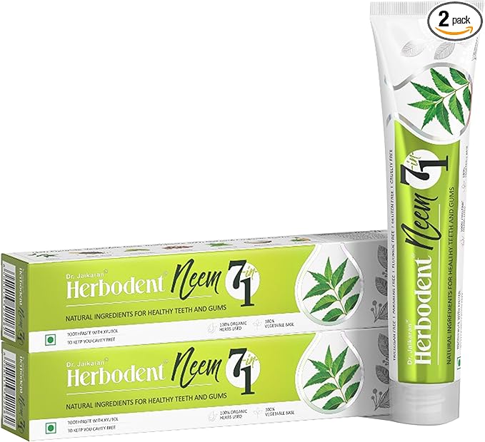 Herbodent® NEEM 7 in 1 Toothpaste-6.53Oz Pack of 2 | Organic Herbs-Neem, Black Seed & Xylitol for Anti Cavity, Cardamom & Mint for Freshness, Baking Soda for Great Cleaning-No Fluoride & No Paraben