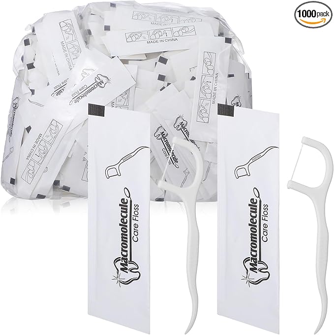 1000 Count Dental Flossers, Individually Wrapped Floss Picks, Floss Singles Bag, Toothpicks Flossers for Adults, Dental Picks Oral Care Teeth Clean Flat Wire