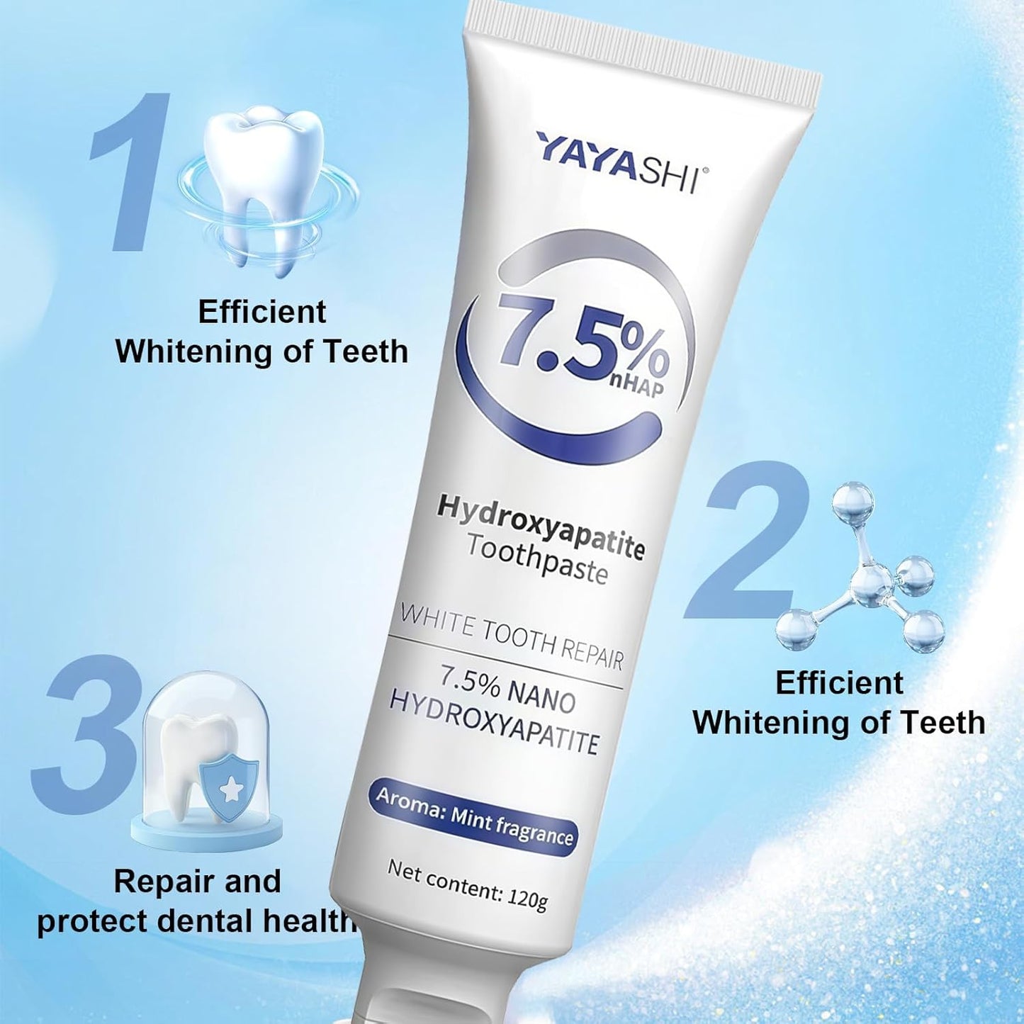 Hydroxyapatite Toothpastes for Enamel Protection and Tooth Strengthening, Gentle Mint, Fresh Breath, Daily Use for Oral Health (Gentle Mint)