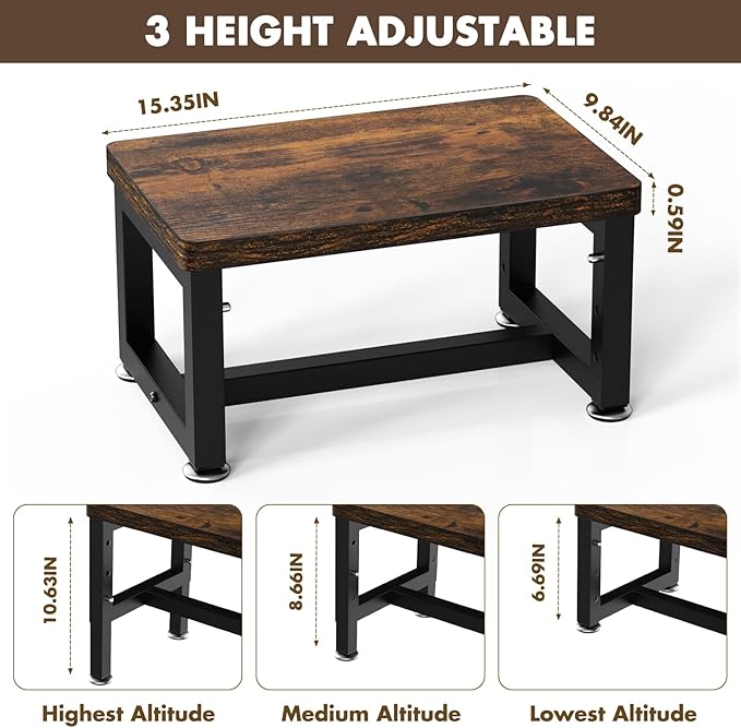 Step Stool, NomNest Height-Adjustable Wooden Step Ladder Metal Foot Stool Small Kitchen Stool Helper for Toddler Adults, Ladder Chair for Home Bedside Bathroom Sink Potty-Black