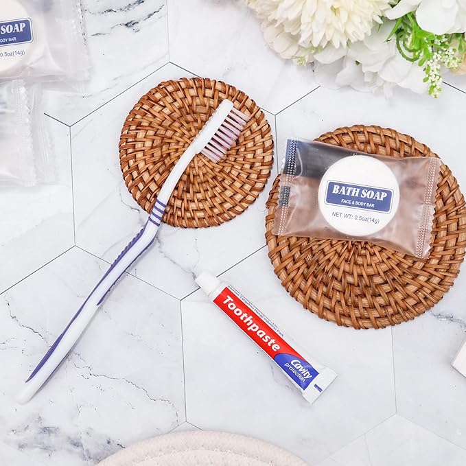 100 Set Disposable Toothbrushes with Toothpaste and Soap Individually Wrapped, 100 pcs Toothbrushes 5 Colors with 100 pcs Bar Soap(0.5 oz)