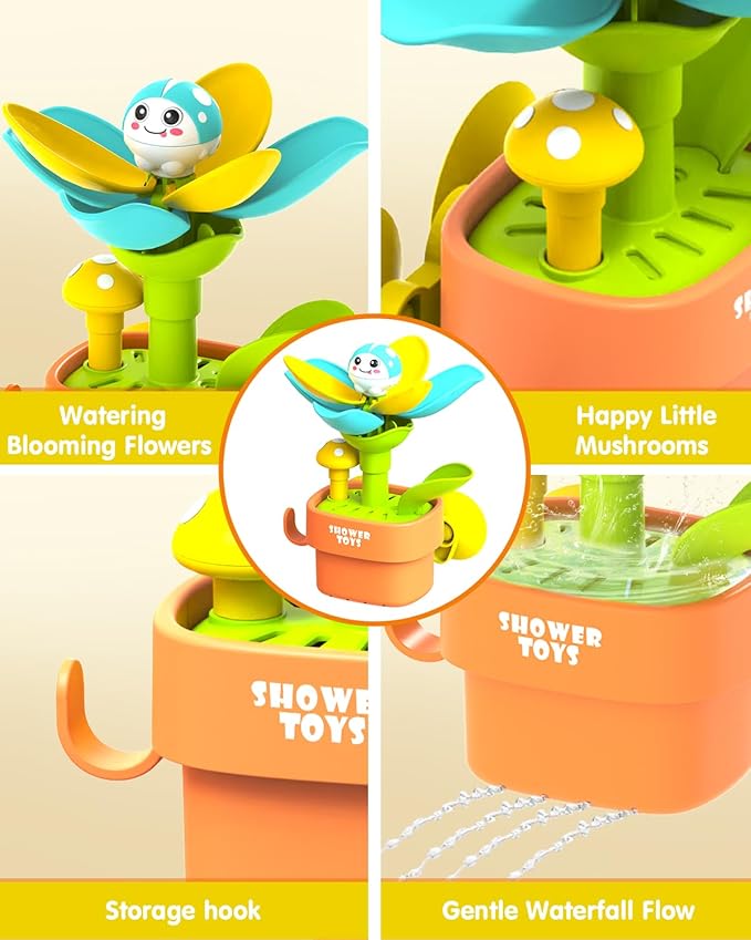 Bath Toys for Kids Ages 1-3: Flower Set with Watering Cup, Toddler Interactive Bath Toys with Strong Suction Cup, Attach to Any Tub or Shower Fun for Bath Time - Great for Boys, Girls Shower Gifts