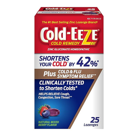 Cold-Eeze Plus Natural Mixed Berry Cold & Flu Zinc Lozenges, 25 Ct (Pack of 2)