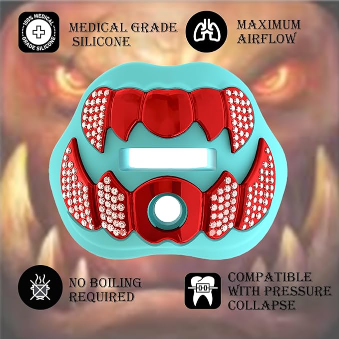 LeCool Football Mouth Guard with Connected Strap- 3D Beast Chrome Adult and Youth Mouth Guard-Mouth Piece for Sports for Maximum Air Flow and Teeth Protection