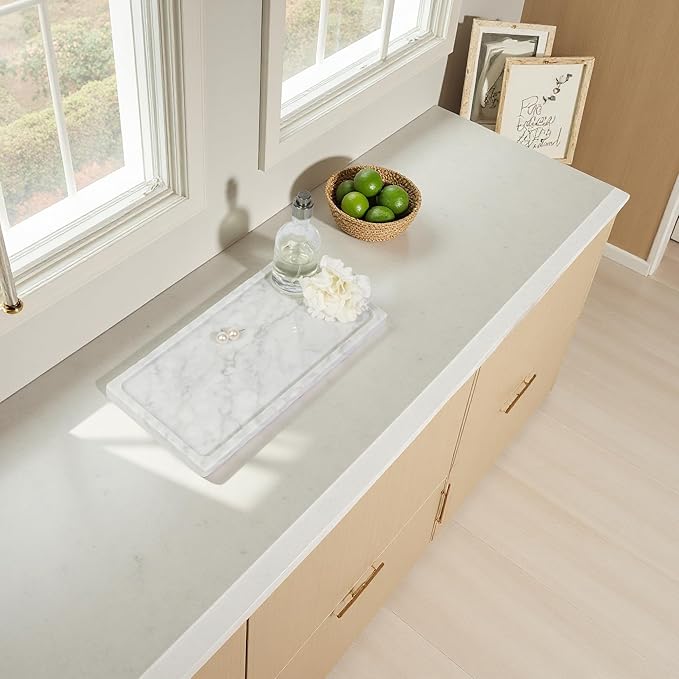 Solid Natural Marble Rectangle Vanity Tray - 9.8"x5" Italy Natural Bath & Counter Organizer, Decorative Jewelry Perfume Holder, Kitchen Coffee Table Serving Tray（White）