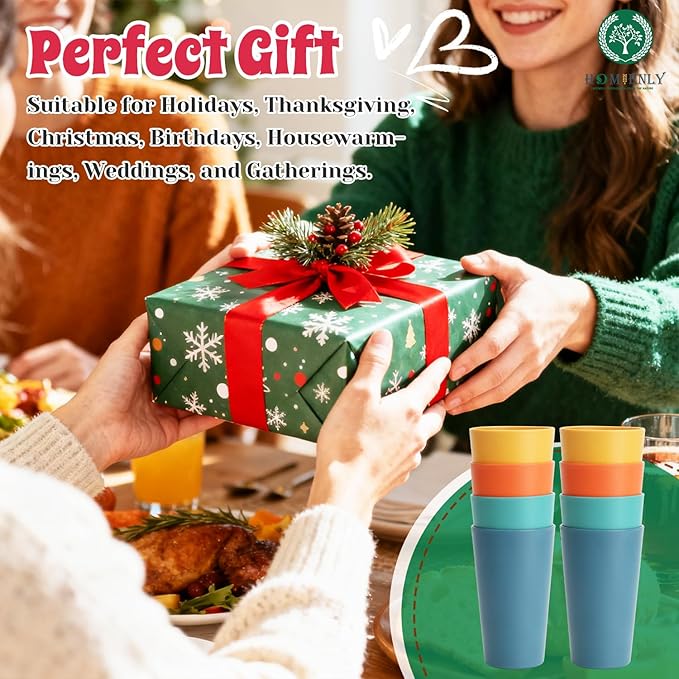 Homienly Wheat Straw Cups Small Plastic Cups Set of 8 Unbreakable Drinking Cup for Kids Reusable Dishwasher Safe Water Glasses Unbreakable Cup for Kitchen, Party, Outdoor (8 OZ, Small Size)