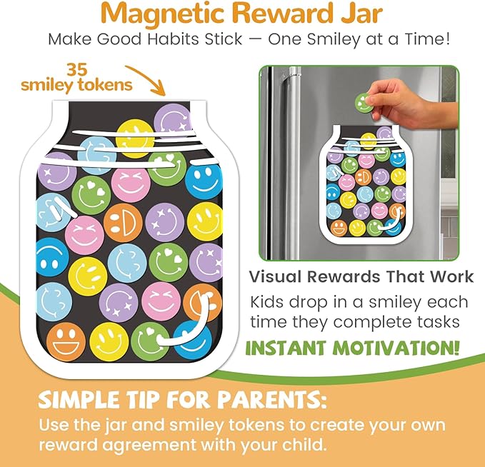 JJPRO Magnetic Bedtime/Morning/Daily Routine Chart for Kids with Reward Jar-Morning Routine Chart,Daily Checklist Reward Chart for Toddlers,Reward Jar for Kids,Cute Visual Schedule Board for Home