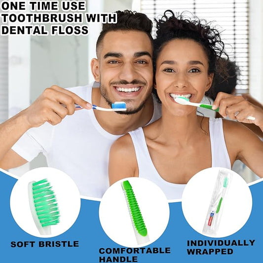 Disposable Toothbrushes with Toothpaste and Floss,10pcs Single Use Individually Wrapped Disposable Travel Toothbrushes and Dental Floss Kit Bulk for Homeless,Airbnb,Dentist,Hotel(5 Colors)