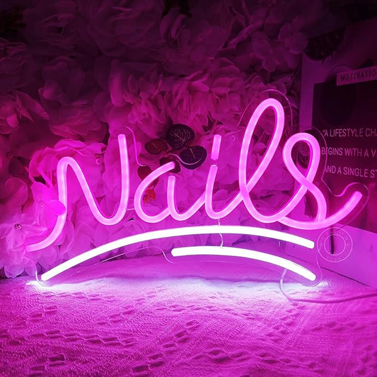SYLHOME Nails Led Neon Light Sign Pink Business Wall Windows Sign Decor Nails Bar Beauty Salon Girls Bedroom Hanging Light Up Sign USB Birthday Makeup Decor 15.75"X8.7"