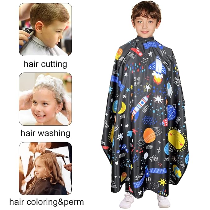 Barber Capes for Kids Hair Cutting Cape Salon Hairdressing Cape for Boys Girls Waterproof & Light Weight & Machine Washable - 39”× 51”(Galaxy Pattern)
