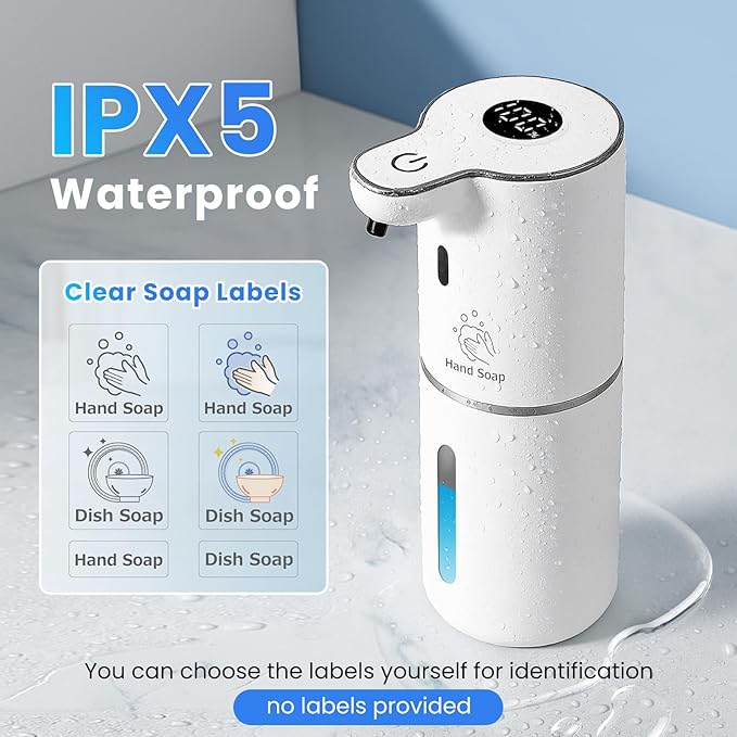 2 Pack Automatic Soap Dispenser, Touchless Liquid & Foaming Soap Dispensers, USB Rechargeable, 6-Level Adjustable Volume Control, 12.8oz/380ml, Wall Mount for Kitchen, Bathroom, Hotel, Easy for Kids