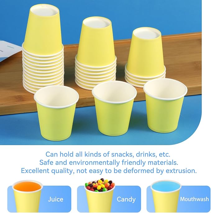 150 Pack 3oz Yellow Paper Cups,Mouthwash Cups, Disposable Bathroom Cups,Small Paper Cups 3oz Ideal for Bathroom,Supermarket,Birthday Party,Picnic and BBQ