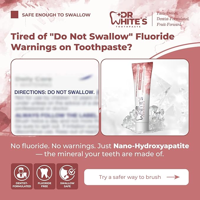 Dr. White’s Fluoride-Free nHA Toothpaste 3-Pack; Dentist-Formulated, Nano Hydroxyapatite + Xylitol, Sensitivity Relief Complex™, Mint-Free, Enamel Safe, Swallow-Safe (3.5 Oz, Cherry Bloom)