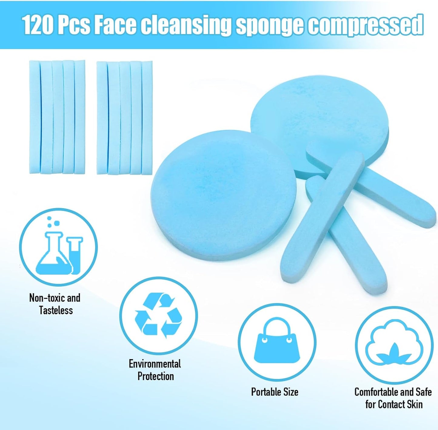 120 Pcs Facial Sponge Compressed, Luxiv Face Cleansing Sponge Estheticians Compressed Makeup Facial Sponge Round Wash Face Sponges for Women Compress Exfoliating Removal Sponge (blue)