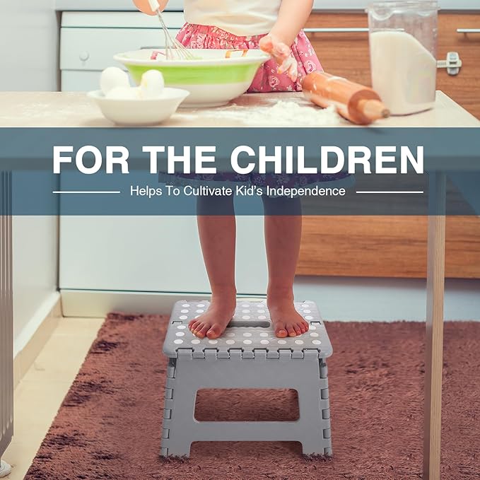 Dyforce 9" Folding Step Stool for Kids and Adults, Collapsible Light-Weight Foot Stools Foldable for Toddler, Kitchen, Bathroom, 300 lb Capacity (Grey)