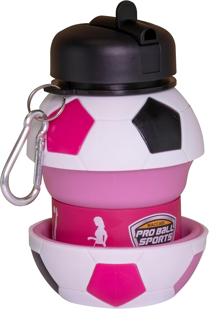 Maccabi Art Clip-On Collapsible BPA-Free Silicone Soccer Ball Water Bottle for Kids, 1 Liter Size