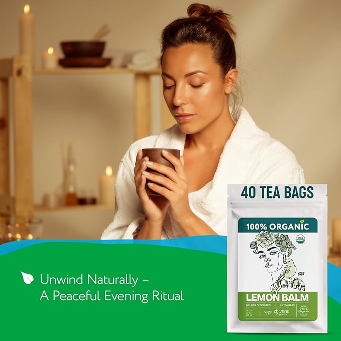 Lemon Balm Tea Organic (40 Tea Bags) - Melissa Tea, Te de Tolonjil – Calming Herbal TeaBags for Sleep, Emotional Balance