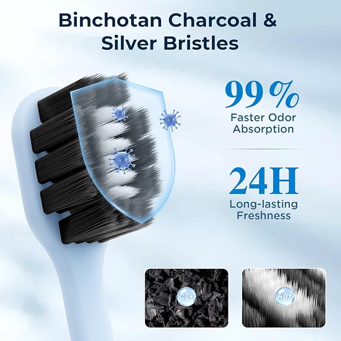 Morning Freshness Extra Soft Bristle Toothbrush with Charcoal & Silver Ions, 10000+ Ultra Soft Bristles for Sensitive Gums, Wide Head Soft Toothbrushes for Adults, Pregnant, Elderly, Braces (6 Pack)