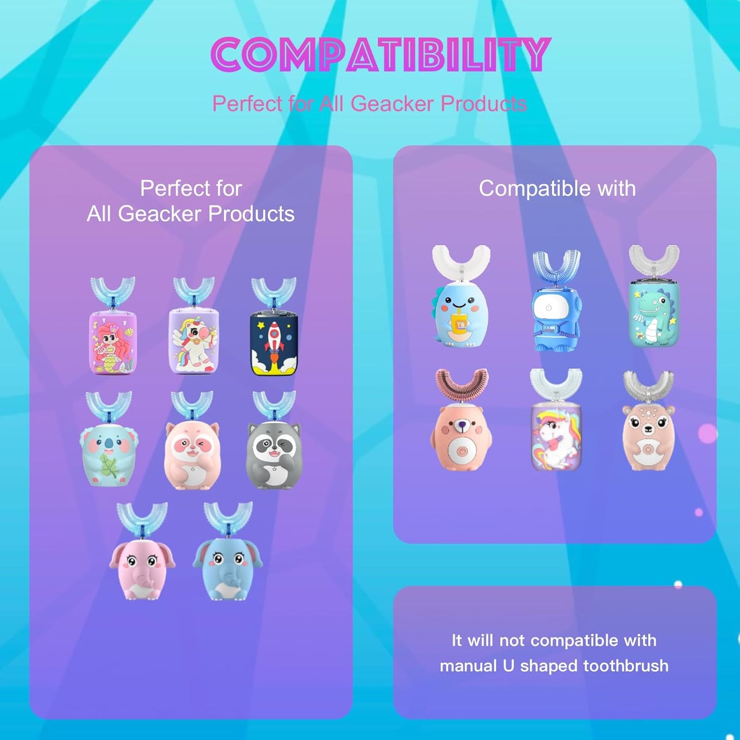 6 Pcs U Shaped Toothbrush Kids Replacement Head Set, Including 4 U Shaped Brush Heads 2 Bristle Brush Heads and 1 Storage Box (Age 2-7)