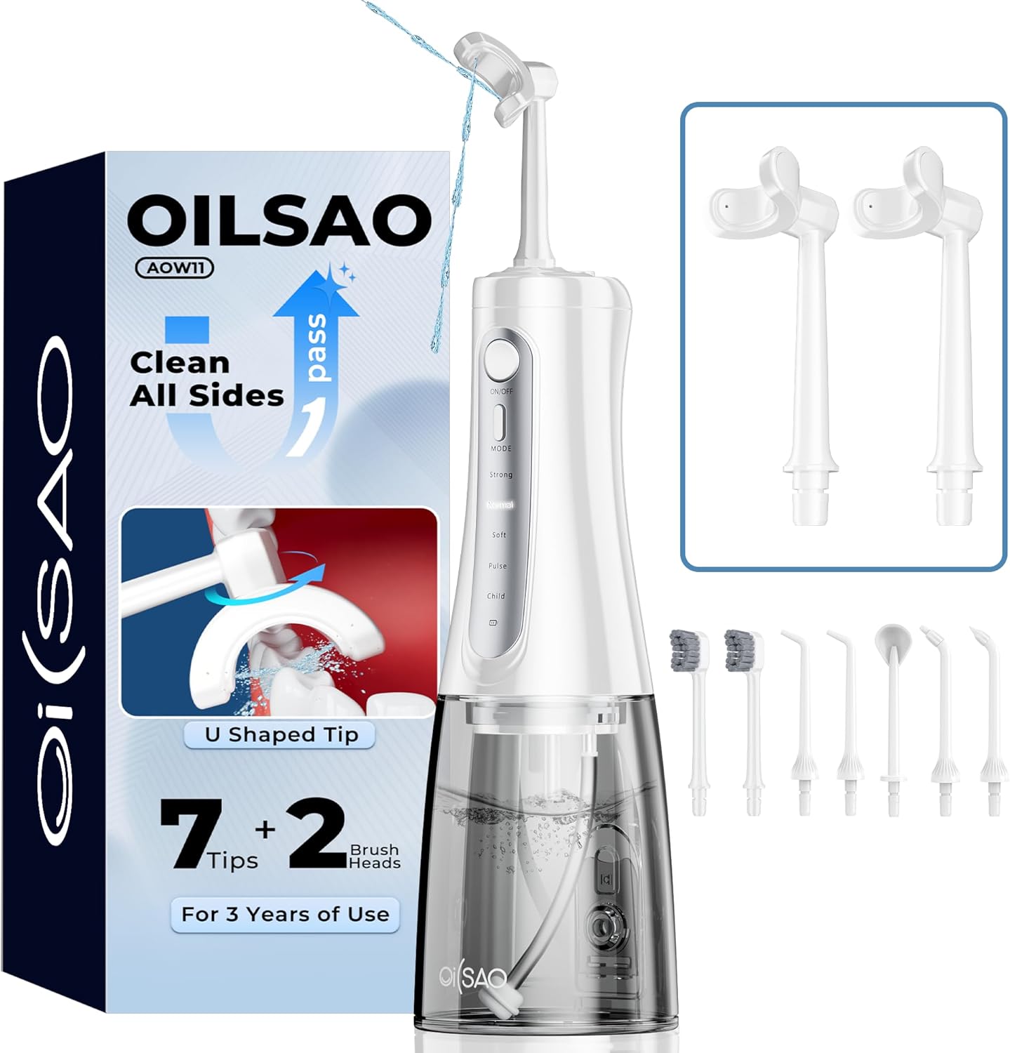 Cordless Water Flosser for Teeth Cleaning Pick, U-Shaped Flossing Head for 360° Deep Clean, 5 Modes & 9 Jet Tips, IPX7 Waterproof, Rechargeable & Portable Oral Irrigator for Travel, 350ML Large Tank