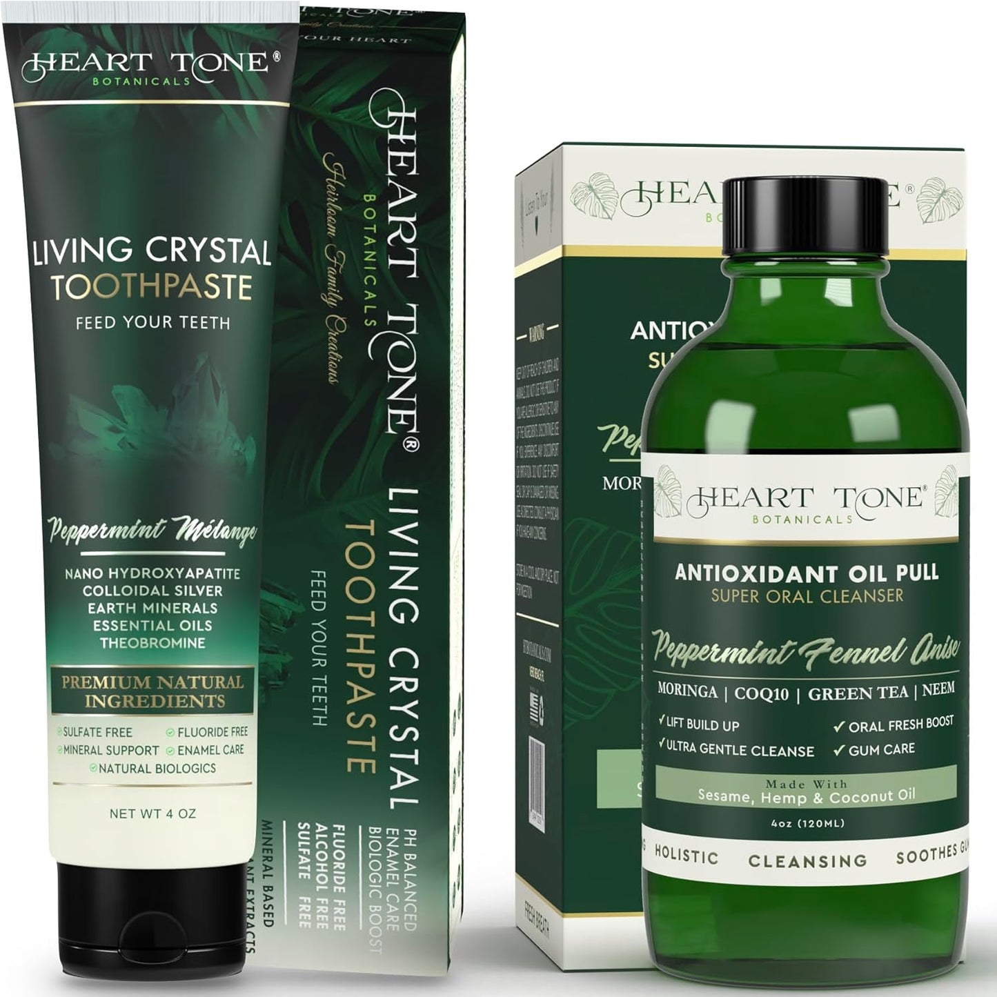 Complete Oral Wellness Duo – Living Crystal Hydroxyapatite Toothpaste & Antioxidant Oil Pulling Conditioner – Fluoride-Free, Natural, Enamel-Supporting, 18 Botanicals – Mint