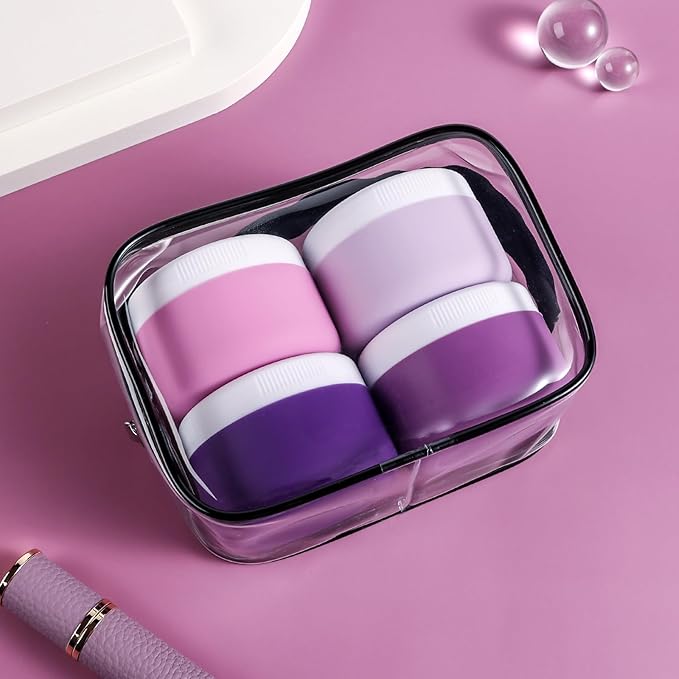 Travel Containers for Toiletries, Silicone Cream Jars BPA-Free, Leak-proof 2oz Travel Size Containers, Portable Size Silicone Jars with Lid for Cosmetic Face Hand Body Cream (4 Pack)