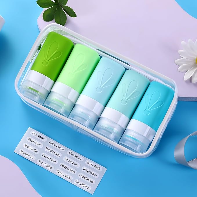 INSFIT Travel Bottles for Toiletries, TSA Approved 2oz Travel Size Containers, BPA Free Leak Proof Squeezable Silicone Tubes for Shampoo Conditioner Lotion Soap with Labels