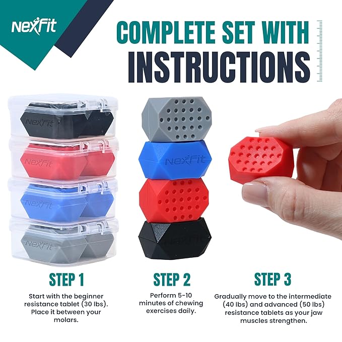 Jaw Exerciser for Men & Women – 4-Level Resistance Jaw Trainer for Men & Women – Food-Grade Silicone Double Chin Reducer – 8 Piece Kit with Carry Cases – Compact Mewing Jawline Shaper for Women