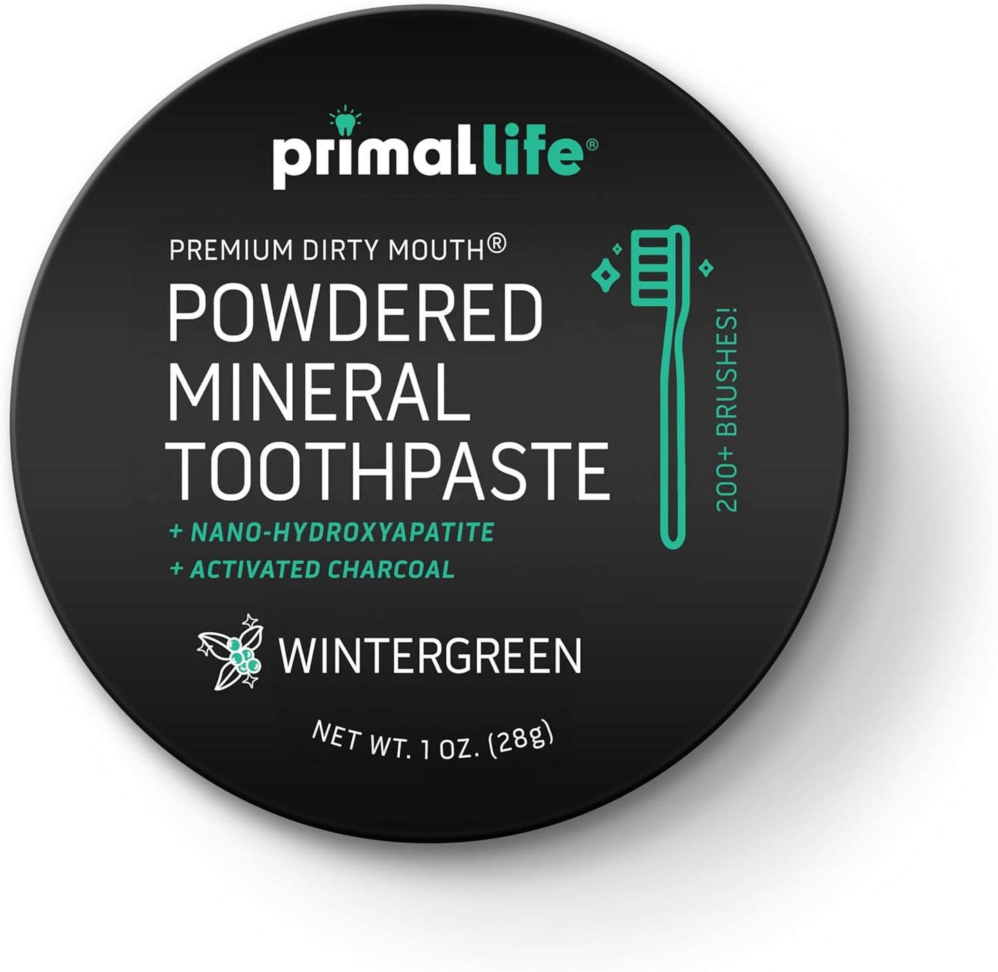 Primal Life Organics - Dirty Mouth Toothpowder, Activated Charcoal Tooth Cleaning Powder, Essential Oils Natural Kaolin & Bentonite Clay, 200+ Brushings Organic Vegan (Charcoal Wintergreen, 1 oz)