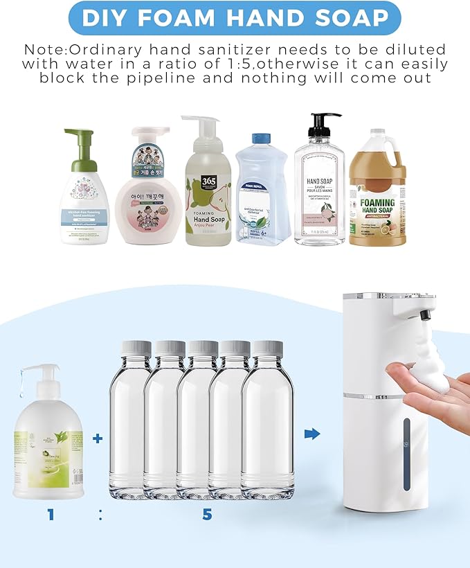 2 Pack Automatic Foaming Soap Dispenser, 400ml//13.53oz Rechargeable, Adjustable Foam Levels, IPX5 Waterproof, Touchless & Wall/Tabletop Use for Kitchen Bathroom, White