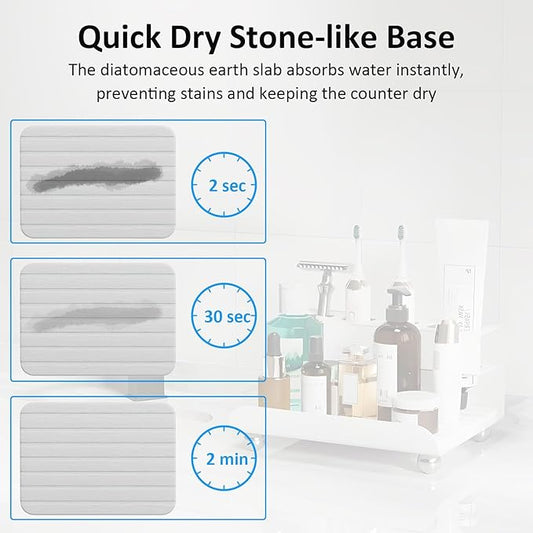 Quick Dry Electric Toothbrush Holder 4 Slots Metal Bathroom Counter Organizer for Toothpaste Razor Mouthwash, White