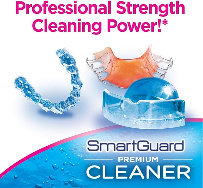 SmartGuard Premium Cleaner Crystals & Cleaning Case -(110 Cleanings)- Removes Stain, Plaque, & Bad Odor from Clear Braces, Dentures, Night Guards, Mouth Guard, & Retainers.