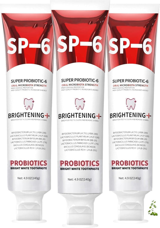 Sp-6 Probiotics Whitening Toothpaste, Sp-6 Ultra Whitening Toothpaste, Enhanced Formula with Enamel-Safe, Fluoride-Free, Fresh Breath Mint Flavor for Oral Health (3)