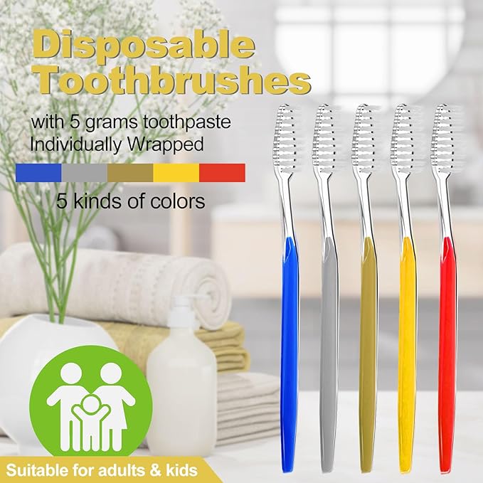 20 Pack Disposable Toothbrushes with Toothpaste and Comb for Homeless Individually Wrapped-Suitable for Hotel,Air Bnb,Shelter/Homeless/Nursing Home/Charity(（20 pcs）)
