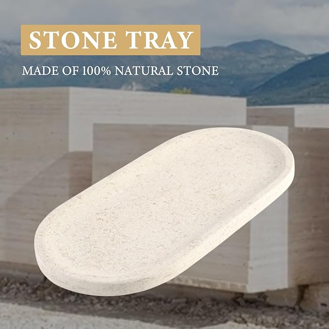 Koville Marble Vanity Tray for Decor, Natural Bathroom Tray for Bathroom Countertop, Stone Decorative Trays for Dresser Organizer, Storage Trays for Perfume, Jewelry Holder(Beige Yellow)