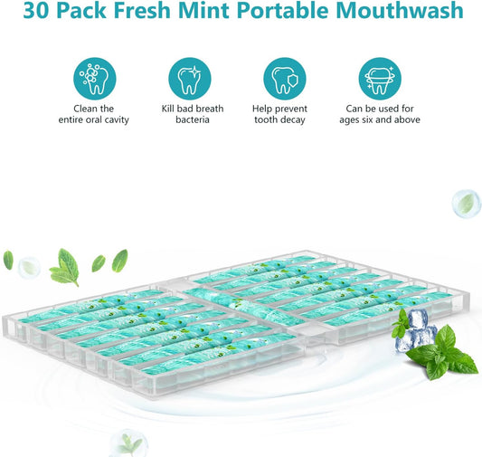 Mouthwash Travel Size - Portable Packets to Go, Alcohol & Fluoride Free Fresh Mint Mouthwash Strips for Superior Oral Hygiene,Disposable Packs (Pack of 20)